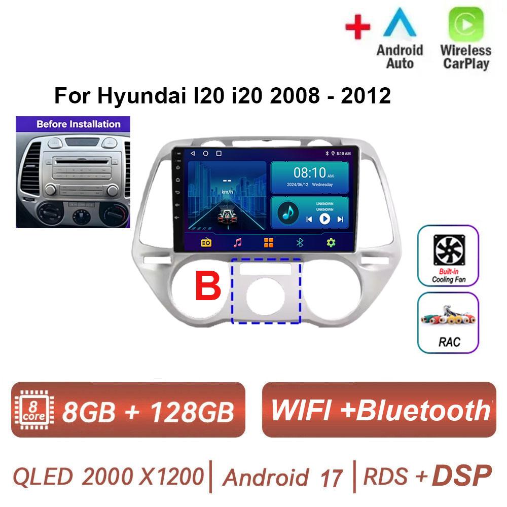 Autoradio Android 17 pour Hyundai I20 i20 2008 - 2012 Lecteur Multimédia Vidéo Stéréo WIFI Écran Tactile Carplay Autoradio 4G GPS