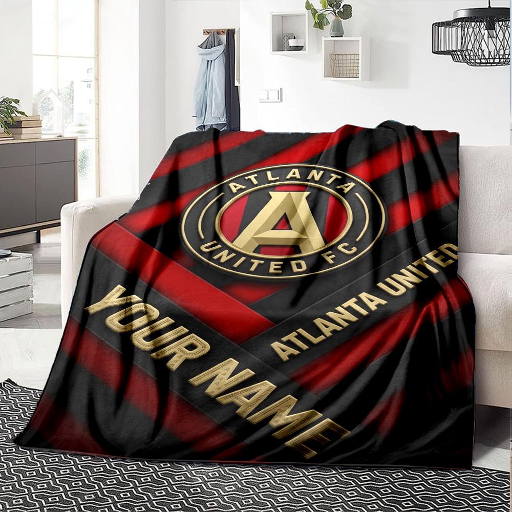 Name Custom Atlanta United FC Print Flannel Blanket High Quality Warm Comfortable Cover for All Seasons Perfect for Gifts Home Decor
