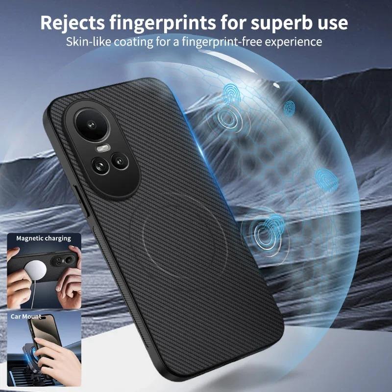 Carbon Fiber Pattern Silicone Phone Case For OPPO Reno 14 13A 12 FS 10 Pro 5G Magnetic Wireless Charging Soft Back Cover Cases