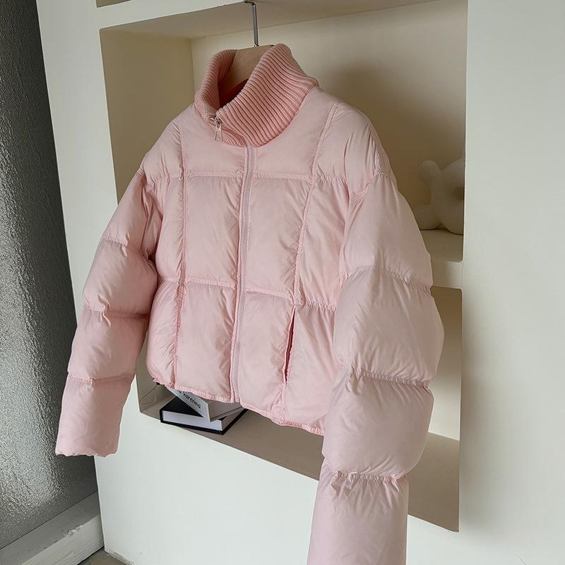 Knitted turtleneck white duck down jacket women's short winter new high-end puff thickened bread jacket