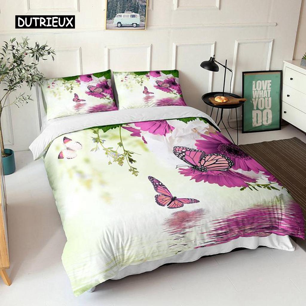 Комплект пододеяльников с бабочками размера Queen, сине-белое одеяло с принтом бабочек для девочек, детей и подростков, микрофибровое одеяло