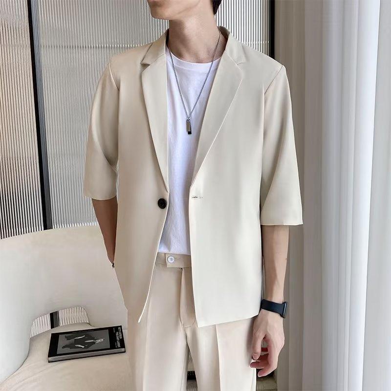 Универсальный пиджак, модный мужской простой однотонный повседневный пиджак с коротким рукавом, хорошо облегающие топы, костюм, пальто, большие размеры