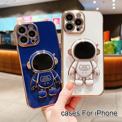 Электроplated Астронавт Держатель Чехол для Телефона Для IPhone 17 16 15 14 13 12 11 Pro Max SE2/SE3 Xs Xr Силиконовый Защитный Чехол для Объектива