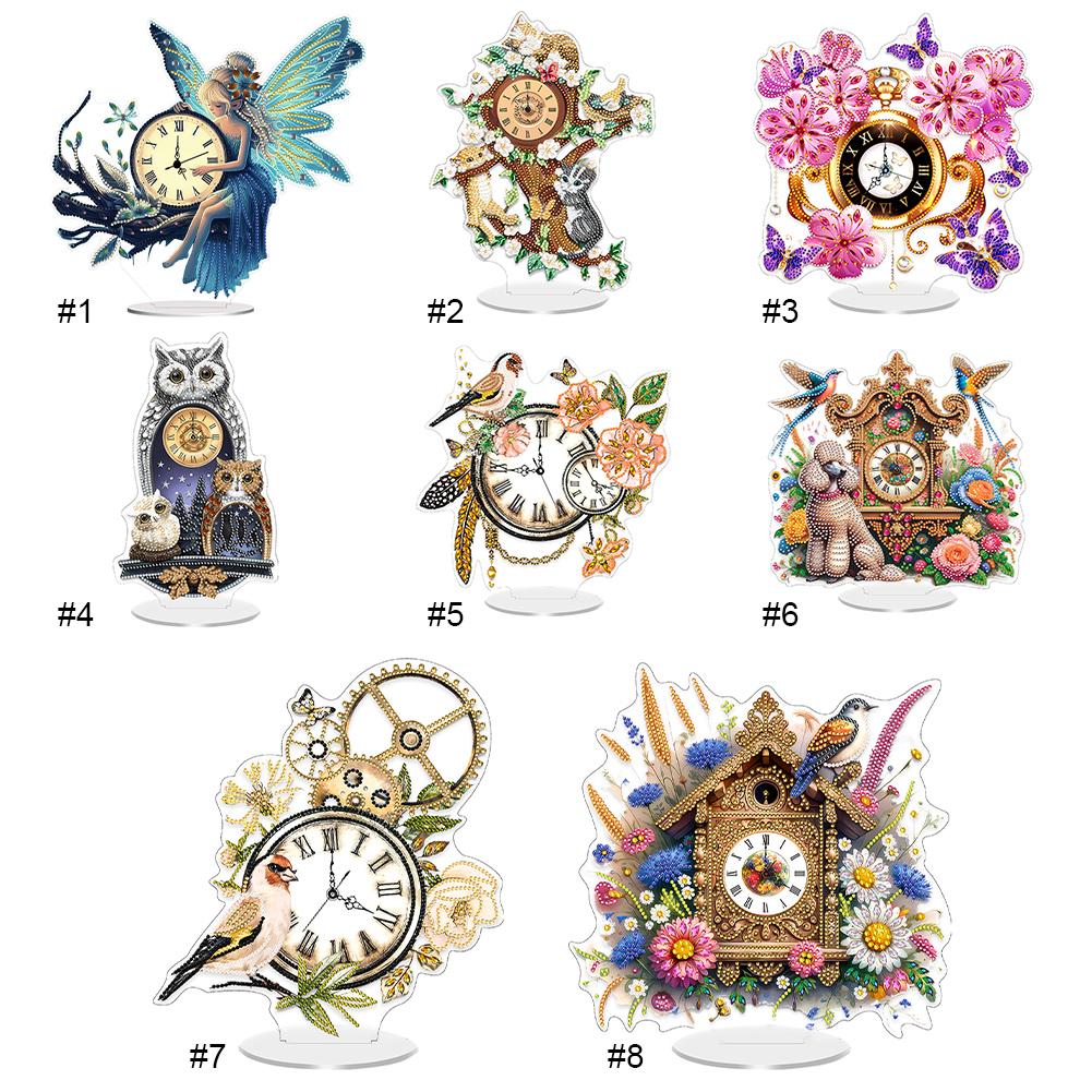 Acrylic Special Shape Flower Bird DIY Crystal Diamond Clock Diamond Painting Clock Handicraft Diamond Painting Clock for Desktop