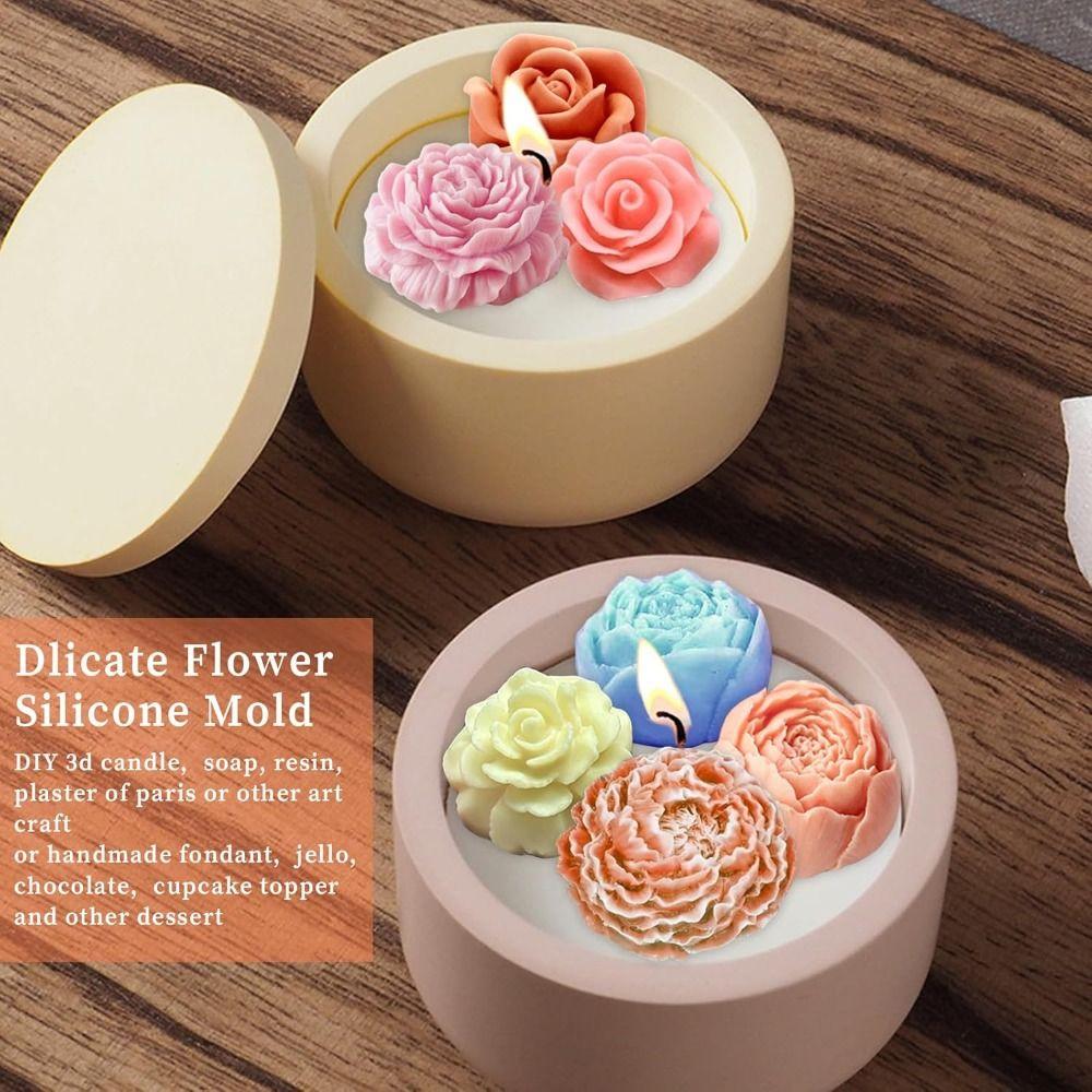 7 Cavity Chocolate Cake Baking Mold 3D Rose Peony Candle Soap Mold New Flower Silicone Molds