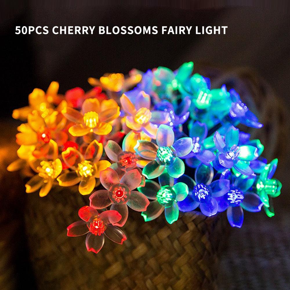 Solar Powered Flower String Lights 7m/22.97ft 50pcs Cherry Blossoms Colorful LEDs Fairy Light
