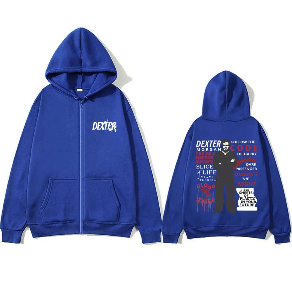 Худи на молнии TV Play Dexter Morgan для мужчин и женщин, винтажная флисовая хлопковая куртка-кофта на молнии, оверсайз худи на молнии