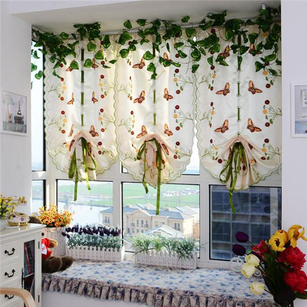 Римская короткая занавеска, кухонные шторы, балдахин, прозрачная тюль, занавеска с цветочной вышивкой и бабочкой, декор для домашнего окна