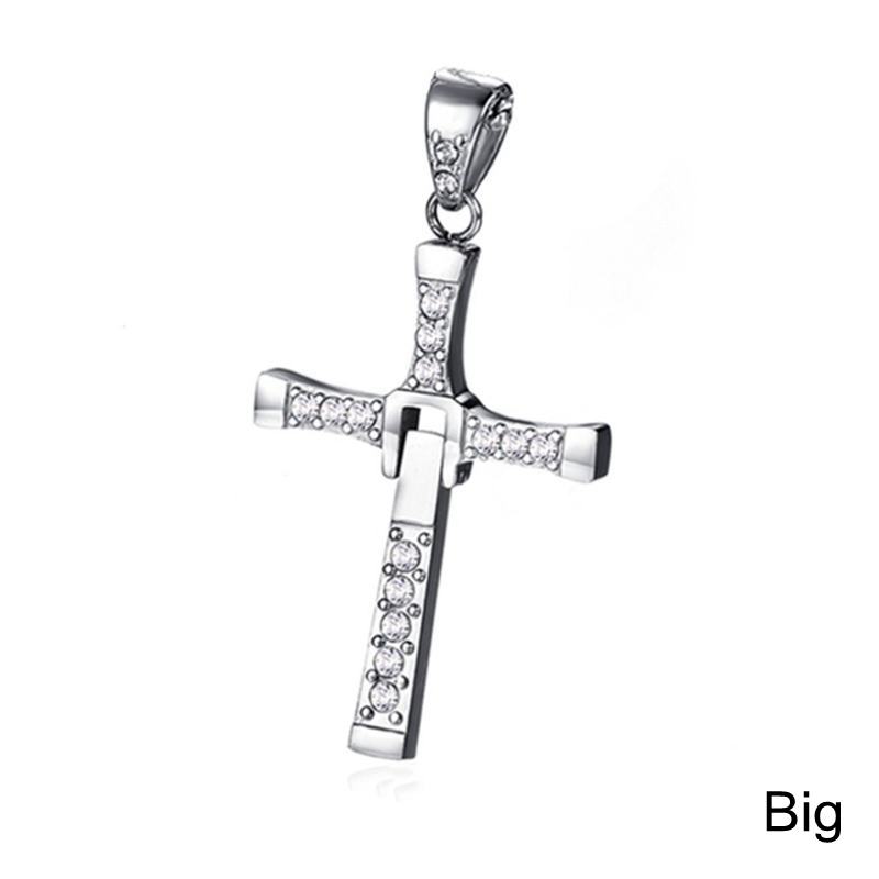 Fast and Furious Cross Necklace Dominic Toretto Cross Rhinestone Pendant Necklace Stainless Steel Necklace for Men Women