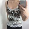 Sexy Vintage Leopard Print Lace Crop Tops Women Summer Sleeveless Strap Slim Streetwear Tanks Fashion Chic Bow Patchwork Beach Vest