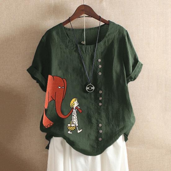 Женская футболка с принтом слона и мультяшной девушкой с короткими рукавами, дышащая, с круглым вырезом