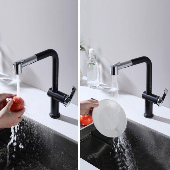 Evier cuisine à encastrer 1 bac 50×44CM inox Noir anthracite,mitigeur de cuisine extractible avec 2 Fonctions douchette