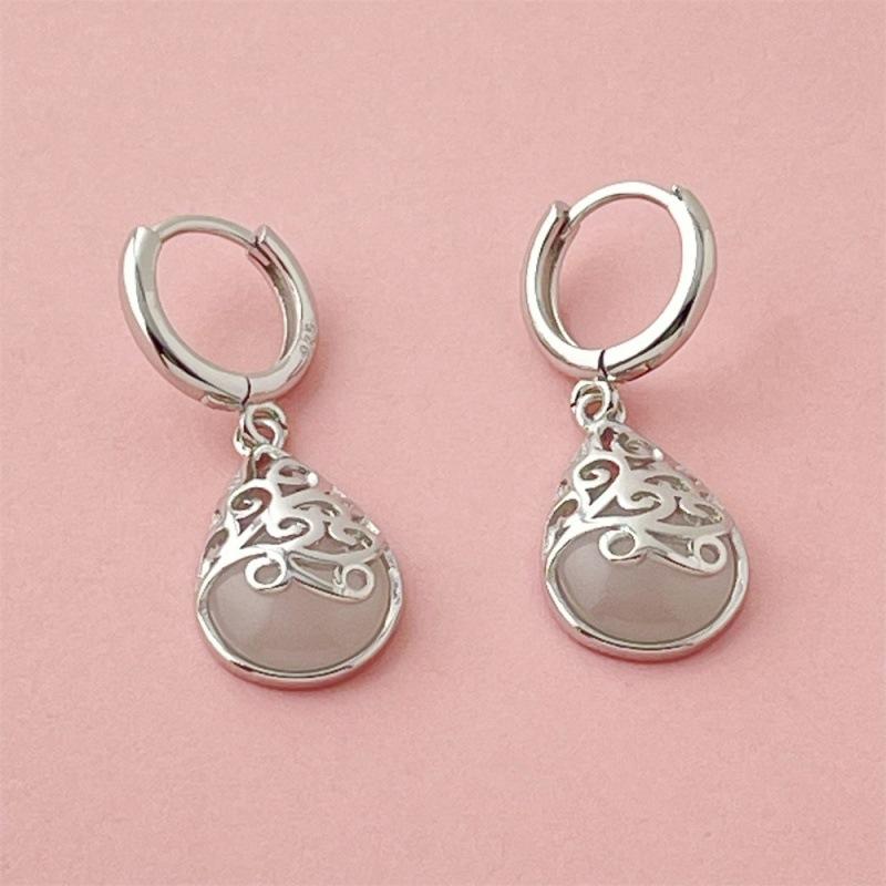 925 Sterling Silver Fashion Light Luxury White Moonlight Opal Totem Earrings Birthday Party Anniversary Gift