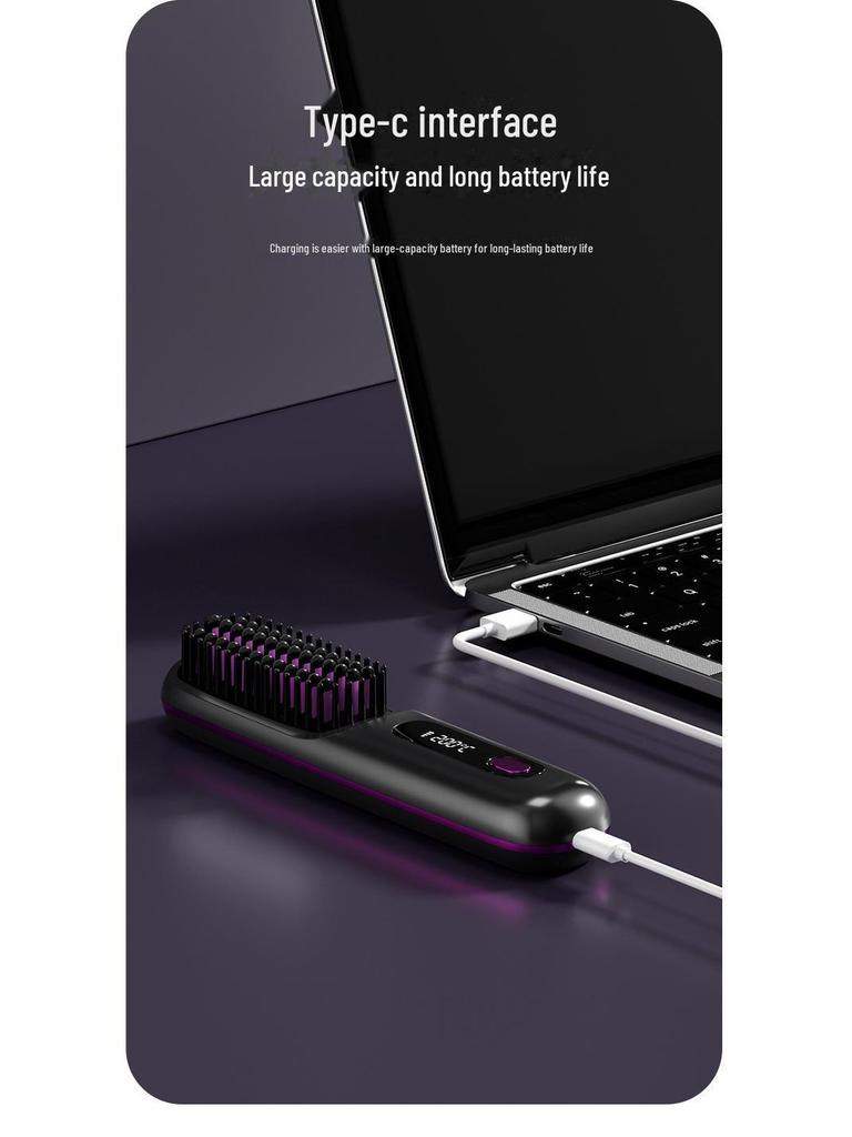 Portable Wireless Mini Electric Hair Straightener Comb with Fast Ceramic Heating