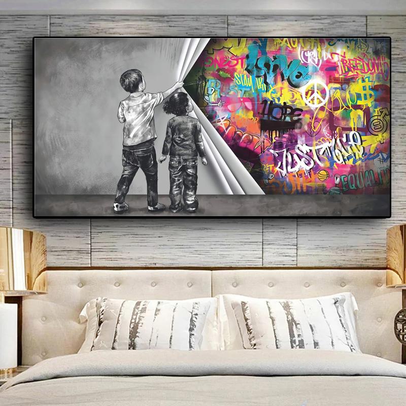 Абстрактные граффити, детские на сцене, занавески, холст, художественные постеры, принты, настенные панно для гостиной, домашний декор Cuadros