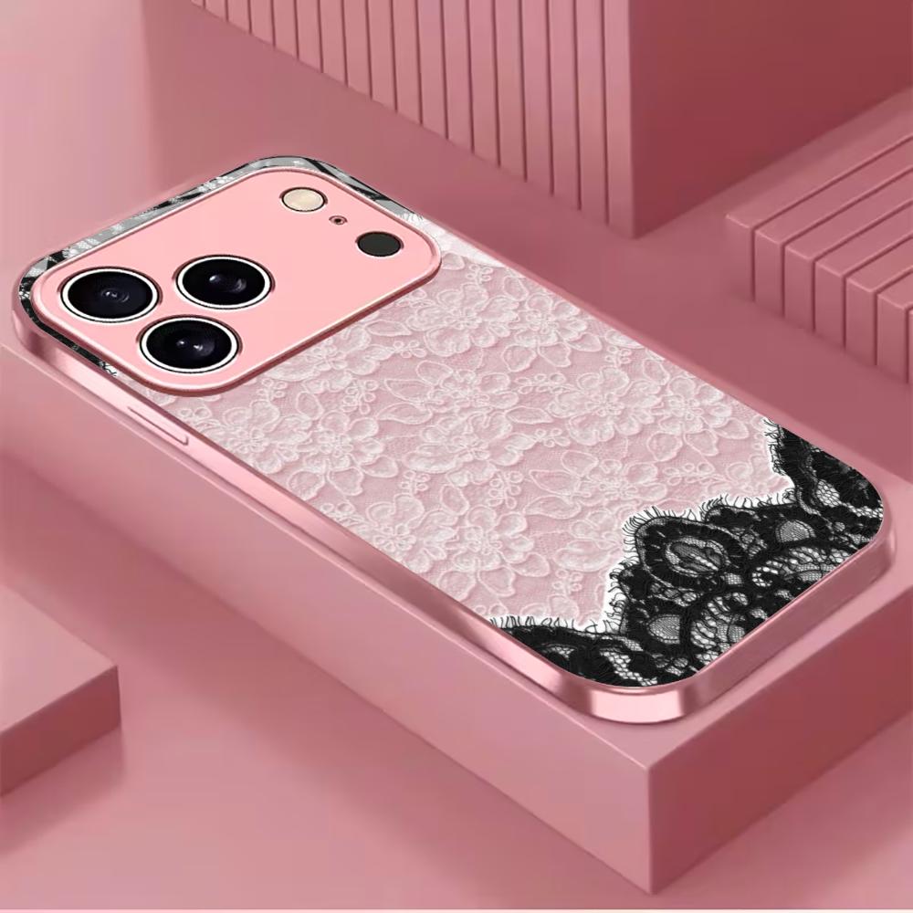 Классический розово-черный кружевной чехол для телефона для iphone 17 чехол для iphone 17 pro max чехол Стекло для iPhone 17 16 15 14 13 12pm Pro P