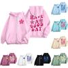 Women's Zip Up Hoodies Teen Girls  Flowers Printed Sweatshirt Clothing Casual Drawstring Jacket With Pockets