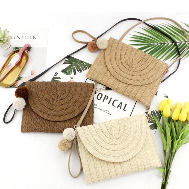Летняя пляжная соломенная подвеска с шариком, женские дорожные сумки через плечо через плечо