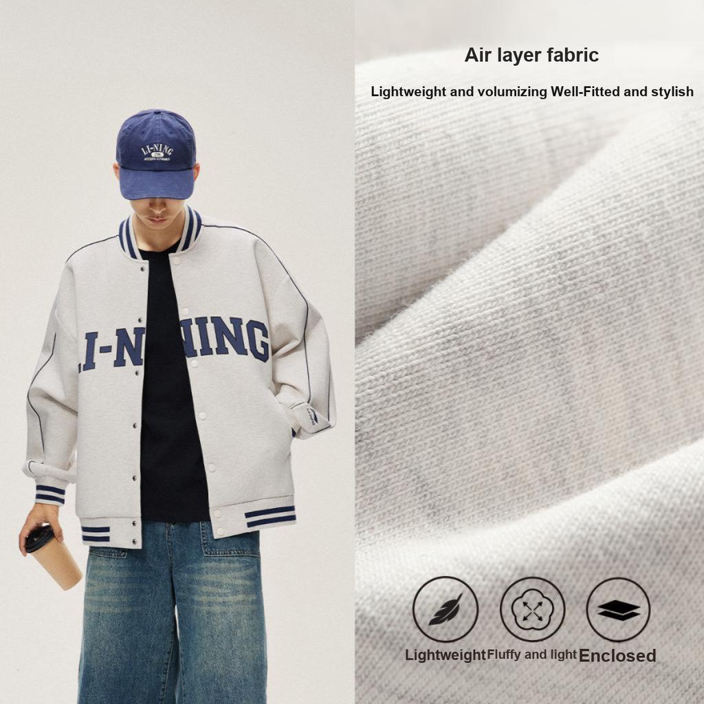 Li Ning Sports Lifestyle Series American Trend Retro Baseball Cardigan Push Up Удобная повседневная толстовка унисекс AWDUF67-3