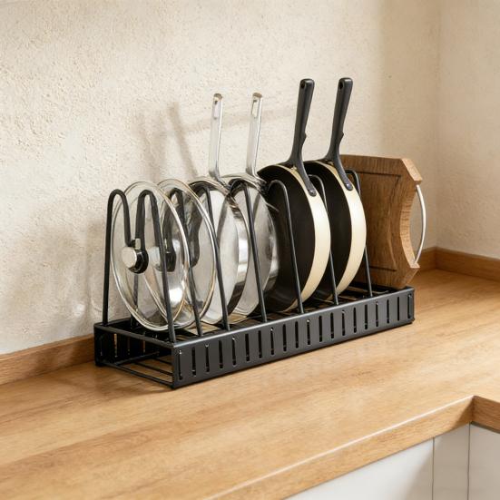 Многоярусный регулируемый органайзер для сковородок, стойка для хранения посуды, держатель для кастрюль и сковородок, подставка для сотейника для кухонной столешницы и шкафа
