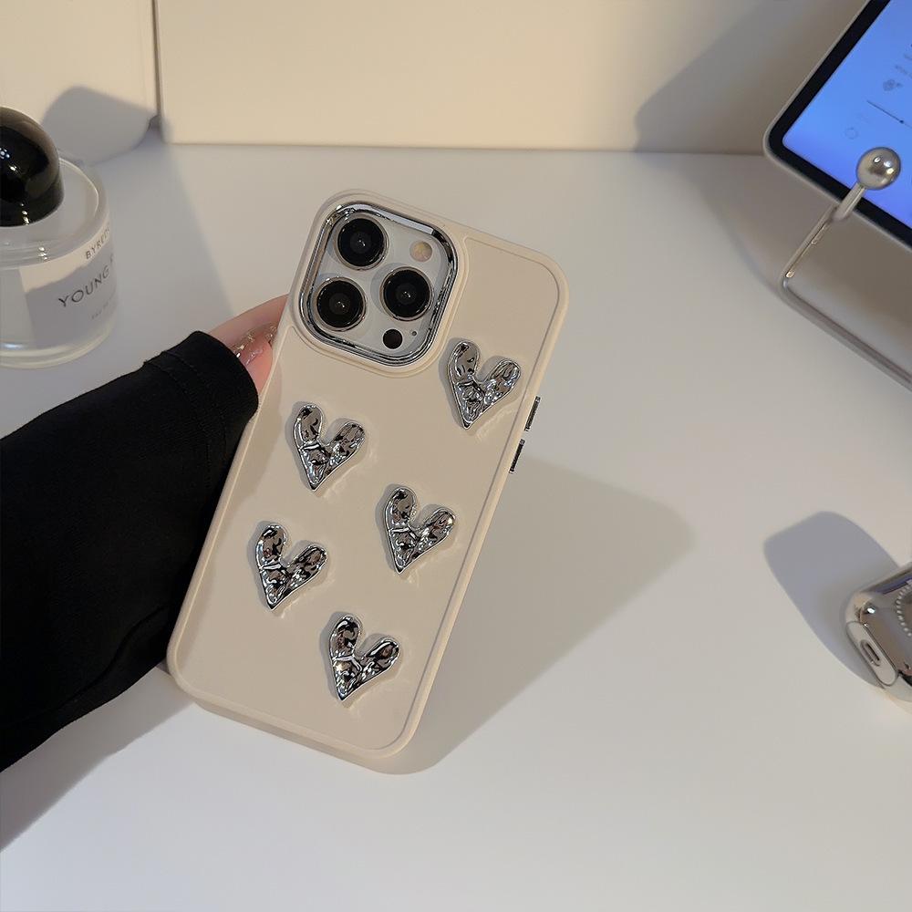 Подходит для IPhone16, Простой чехол для телефона с бриллиантом в форме сердца, Apple 15, Защитный чехол 14, Pro Max, Ощущение премиум-класса 13