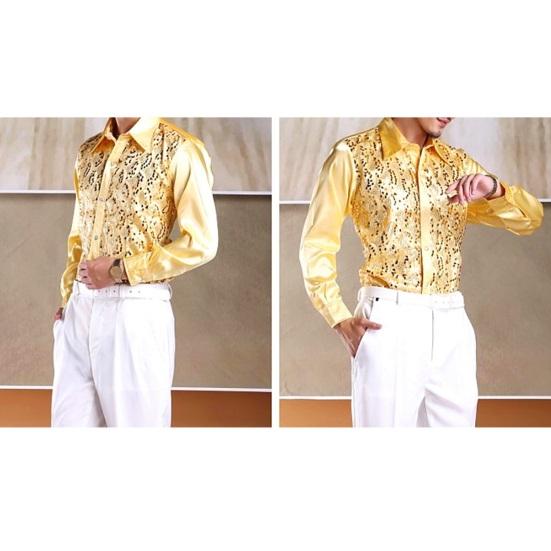 Мужская роскошная рубашка с блестками, однобортная однобортная рубашка с лацканами и длинными рукавами для свадебной сцены, приталенная официальная повседневная рубашка, топы