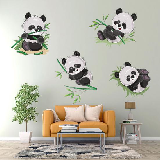 Stickers Cute Cartoon Panda Eat Bamboo PVC Decals DIY Decoration Removable Living Room Bedroom Background Stickers Home
