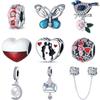 Серебро 925 пробы Бабочка Птица Цветок Сердце Страховочная цепочка Сладкие Мелкие Бусины Подходят для Оригинального Шарм-браслета Женские Украшения