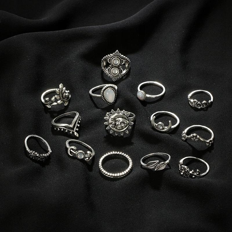 Silver Retro Punk Boho Ring Set 75