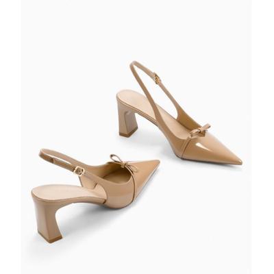 Летние сандалии 2025 женские с острым носком на низком каблуке элегантные уличные с ремешком на пятке одинарные туфли с бантом