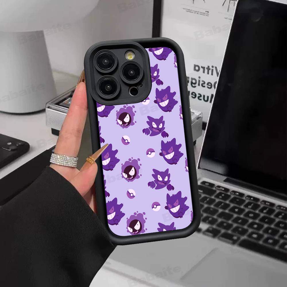 Anime P-Pokemon Gengar Phone Case For iPhone 11 12 13 16 15 17 14 Pro Max Soft Funda Silicone Cover