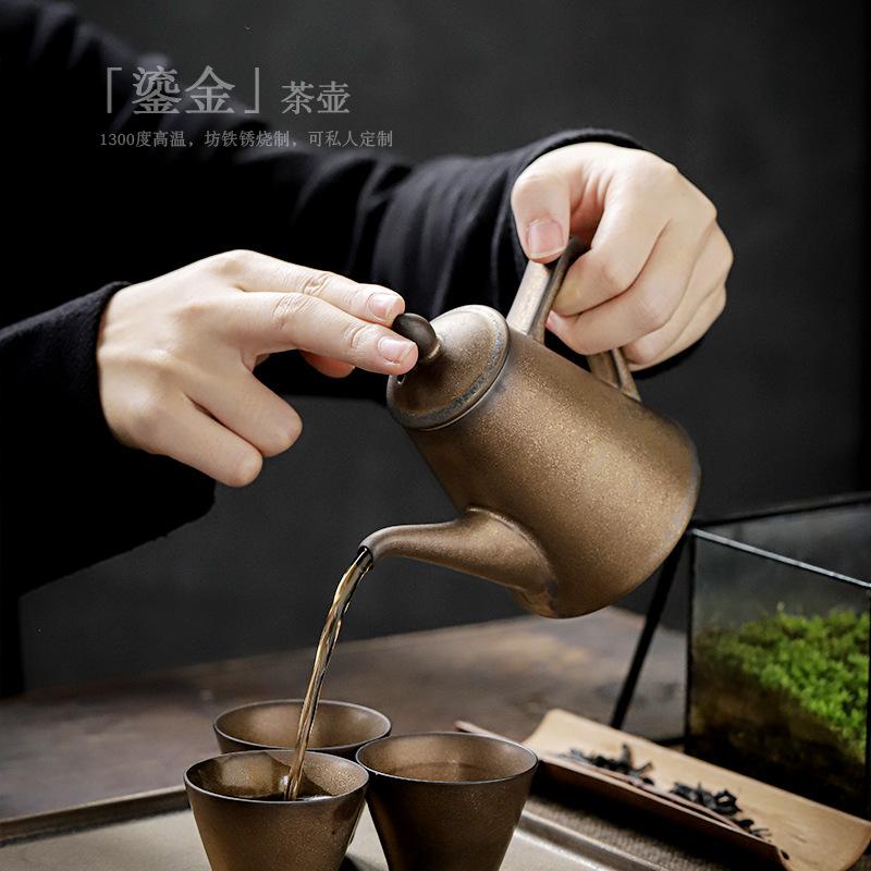 Китайский антикварный большой керамический чайник для заваривания, старинный позолоченный чайный сервиз в стиле кунг-фу, одинарный чайник, старый чайник
