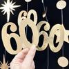 Шампанское Золото Украшения на 60-летие Цифра 60 Круг Точка Звезда Гирлянда Металлический Серпантин Баннер для Женщин Мужчин За 60 Лет День Рождения