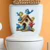 Cartoon Birdhouse with Birds Toilet Seat Sticker Bathroom Decor Nature Themed Removable Decal
