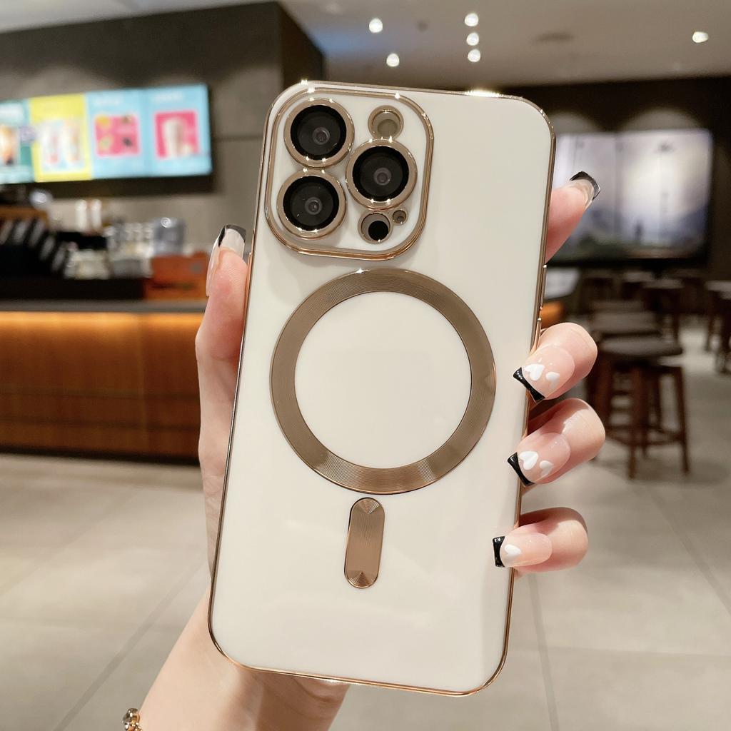 Подходит для iPhone16Pro Магнитный чехол для телефона, гальванизированный однотонный цвет Apple 15 Full Cover Anti-Drop 14 Защитный чехол