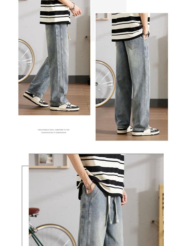 Men's Summer 2023 Trendy American High-Street Loose Wide-Leg Jeans