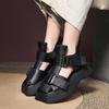 Johnature Square Toe Platform Sandals Vintage Genuine Leather Thick Soled Women's Summer Boots
