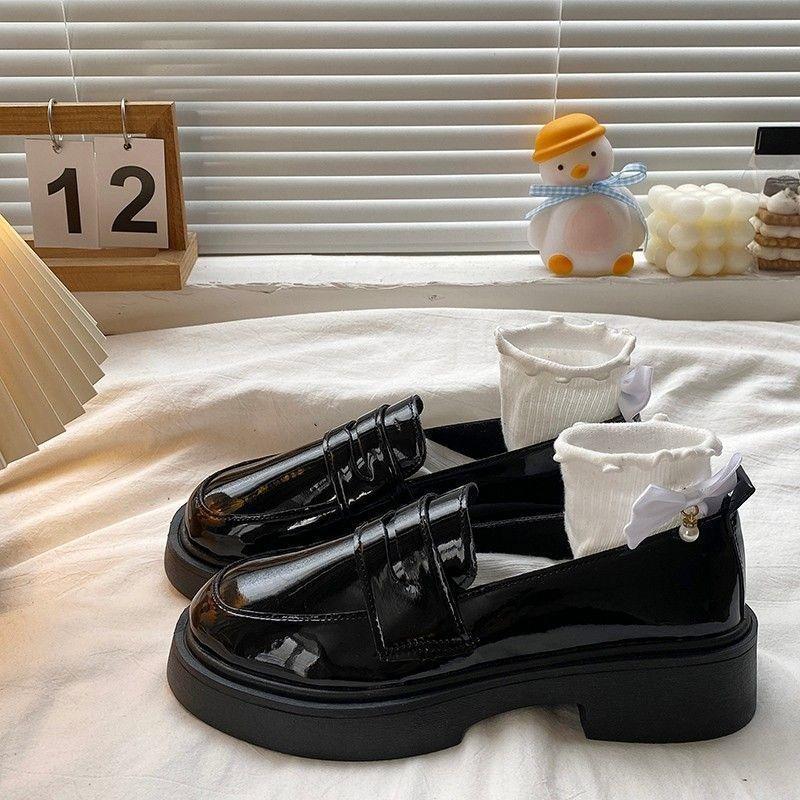 Black Small Leather Shoes Women's Autumn New Versatile Flat-bottomed Uniform Flat-bottomed Soft Girl Single Shoes