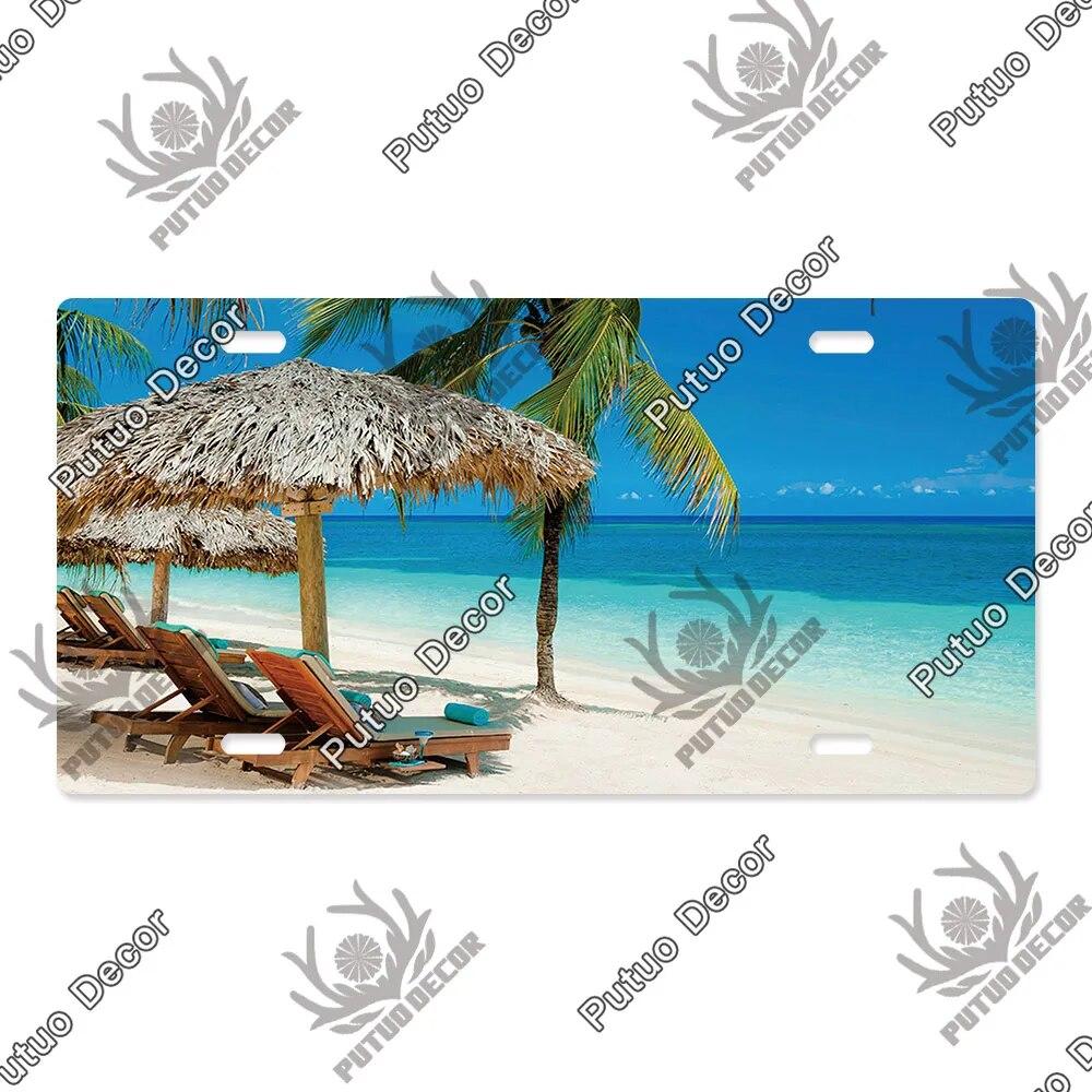 Putuo Decor Beach Licenses Plate Vintage Tin Sign Plaque Metal Car Plate for Living Room Door House Home Wall Art Decor