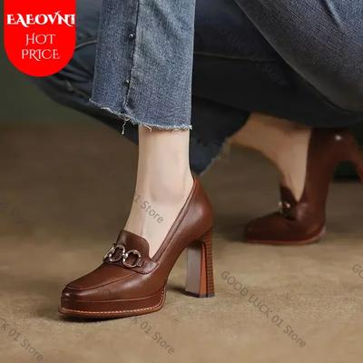 Мода 2025 Новая мода Весна Осень роскошные Туфли-лодочки Женские Туфли на высоком каблуке Массивный каблук Дизайнерские лоферы Платформа Черный Коричневый