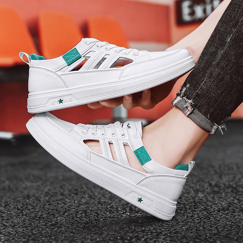 Маленькие белые туфли Мужские повседневные спортивные кеды Легкая мягкая подошва Полые дышащие мужские сандалии