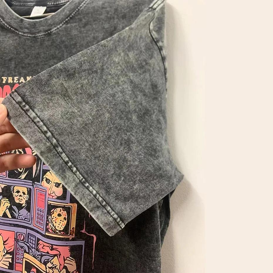 Cotton Anime Pain Printed T Shirt Men Retro Washed 100% Cotton Tops Tees Harajuku Tshirt Streetwear Hip Hop Male T-shirts