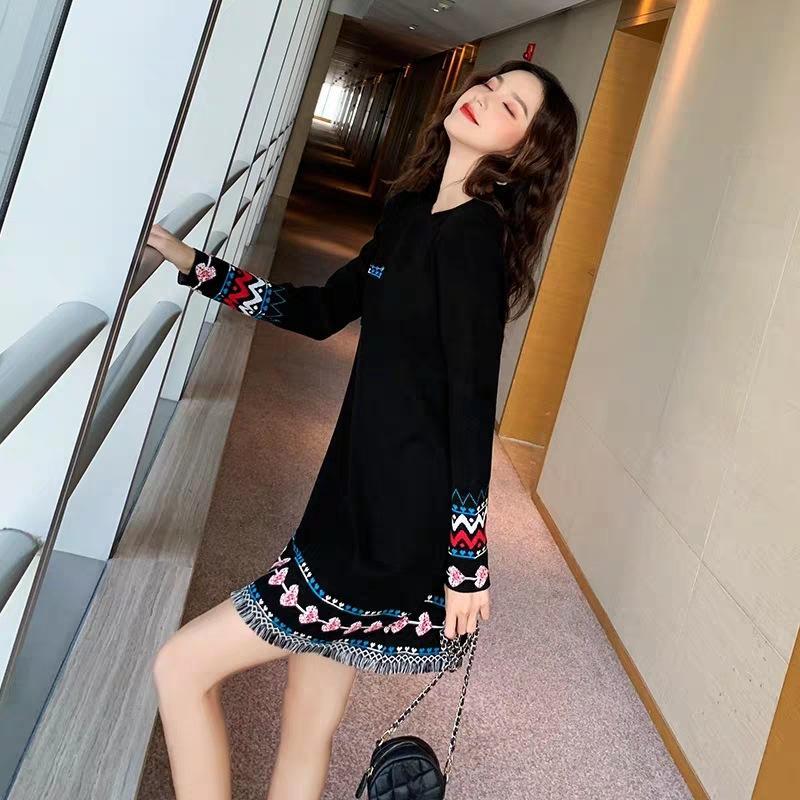 Верхняя одежда для женщин на весну и осень, вязаный свитер, платье-свитер Skinny Temperament, юбка средней длины с внутренней окантовкой