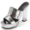 Thick High Heels Women's Slippers Platform Summer Mules Shoes Ladies Sandals Sexy Gold Silver Party Shoes Large Size 43