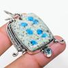 Natural K2 Blue Azurite, Blue Topaz 925 Sterling Silver Pendant 2.17" E9v92