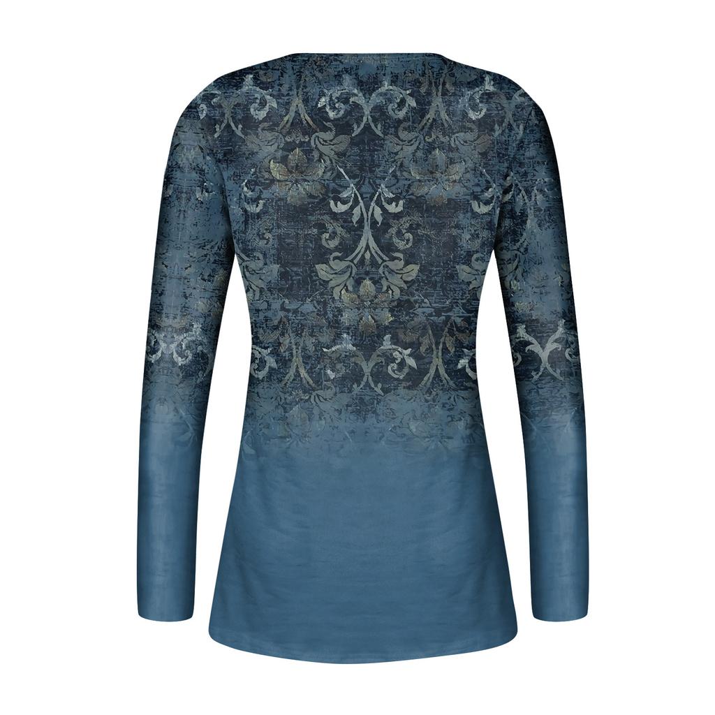 Women's Printed Button Collar Pleated Printed Long Sleeves Holiday Basics Tunic Slim Tops Printed Ethnic Tops T-Shirts V Neck Pullover Tops Pullovers