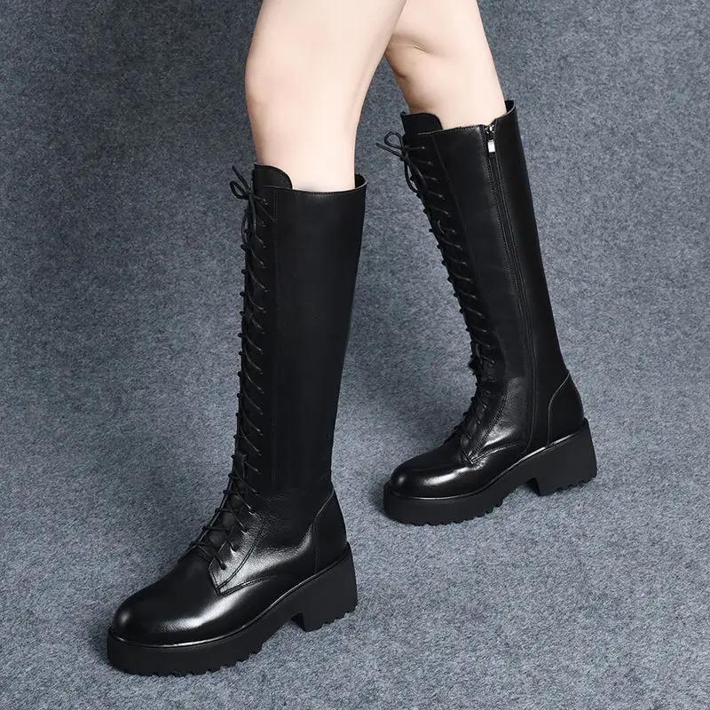 Women's Long Boots Round Toe Middle Heel Ladies Knee High Shaft Shoes Platform Comfortable and Elegant Winter 2024 Novelty Trend