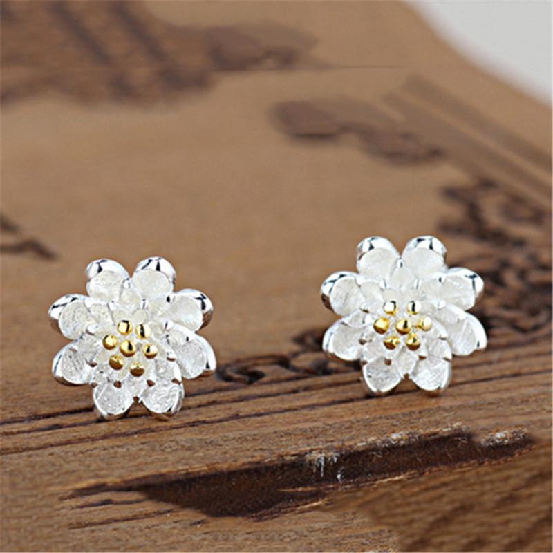 Factory Price One Pair Lotus Earrings Accessories 925 Sterling Silver Women Beautiful Luxury Jewelery Gift Hot Selling