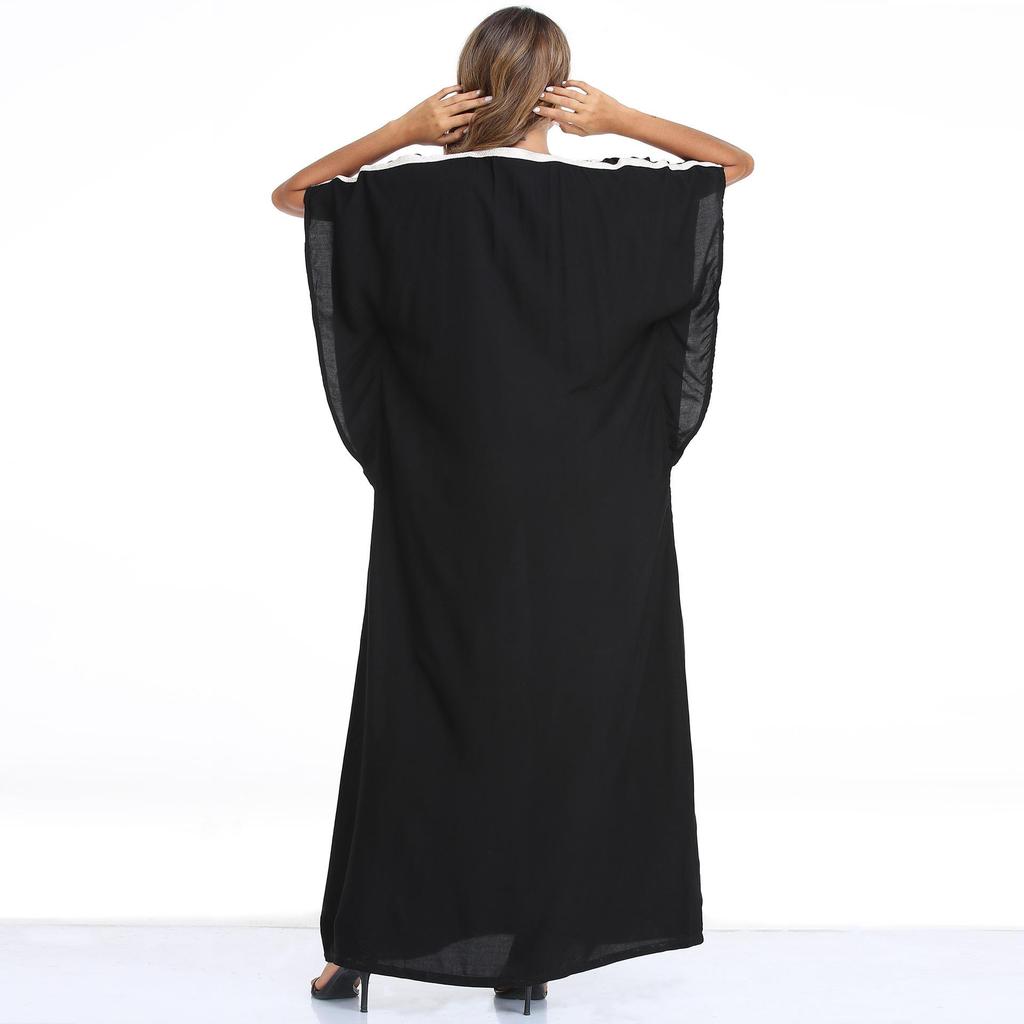 Muslim Women's Short-Sleeve Kaftan: Loose Fit Long Dress In Large Sizes