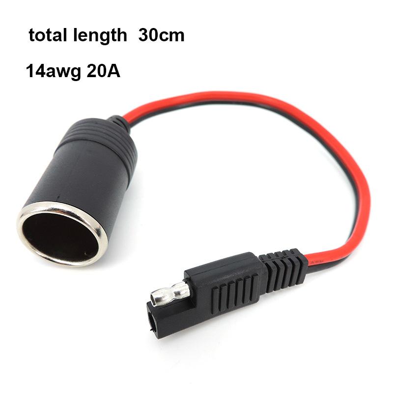 14AWG 30CM 20A 12V 24V Car Female Lighter Socket To SAE 2 Pin Quick Release Disconnect Connector Plug Extension Cable
